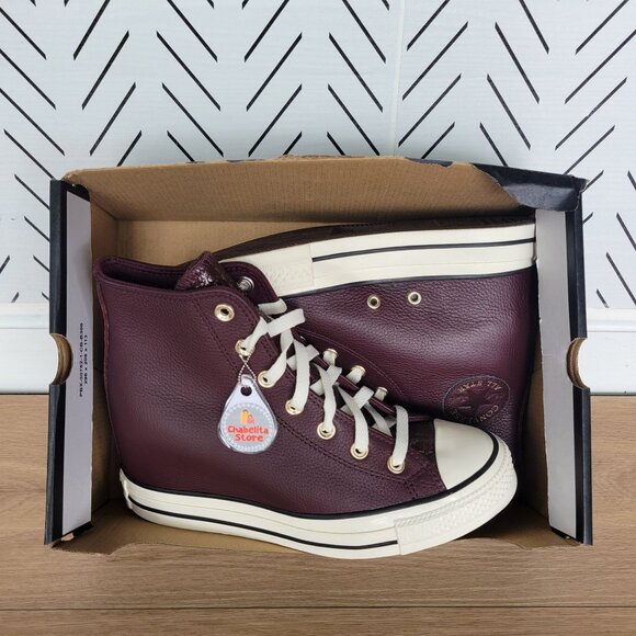 ✨✨Converse Chuck Taylor All Star Wedge Leather 7.5 Womens Shoes Burgundy A12349C - Picture 8 of 12